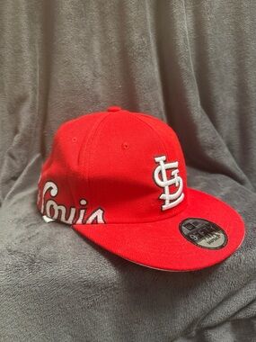 New Era Red St. Louis Script Fitted SnapBack Cap